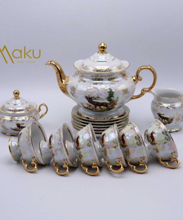 سرویس چایخوری ١٧ پارچه طرح گوزن سفید پورسلن(کارلسبد)